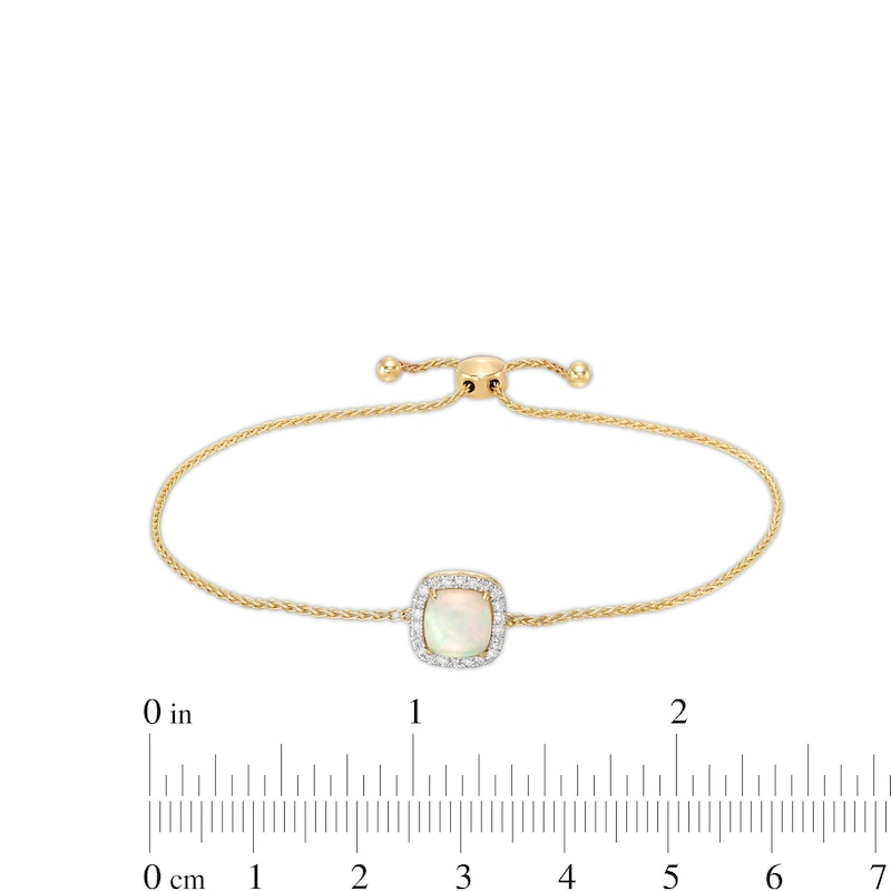 7.0mm Cushion-Cut Cabochon Opal and 0.115 CT. T.W. Diamond Frame Bolo Bracelet in 10K Gold - 9.0"|Peoples Jewellers