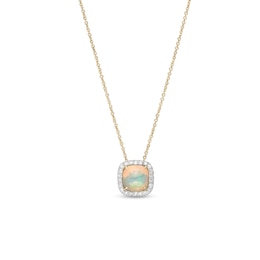 7.0mm Cushion-Cut Cabochon Opal and 0.115 CT. T.W. Diamond Frame Pendant in 10K Gold