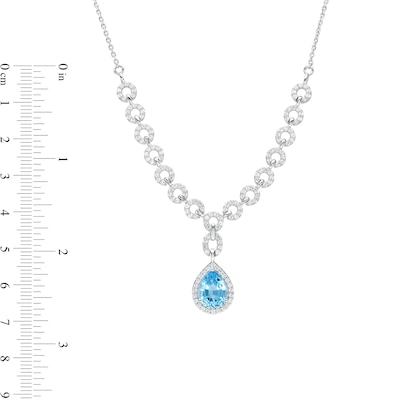 Pear-Shaped Swiss Blue Topaz and White Lab-Created Sapphire Link Drop Necklace in Sterling Silver - 19.25"