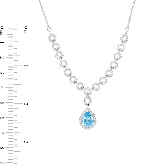 Pear-Shaped Swiss Blue Topaz and White Lab-Created Sapphire Link Drop Necklace in Sterling Silver - 19.25"