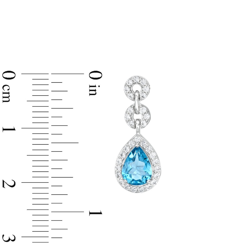 Pear-Shaped Swiss Blue Topaz and White Lab-Created Sapphire Link Drop Earrings in Sterling Silver