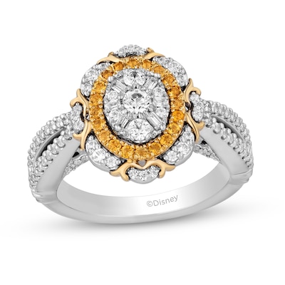 Enchanted Disney Belle 0.69 CT. T.W. Oval Multi-Diamond and Citrine Double Frame Engagement Ring in 14K Two-Tone Gold