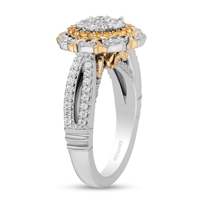 Enchanted Disney Belle 0.69 CT. T.W. Oval Multi-Diamond and Citrine Double Frame Engagement Ring in 14K Two-Tone Gold