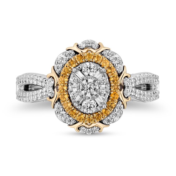 Enchanted Disney Belle 0.69 CT. T.W. Oval Multi-Diamond and Citrine Double Frame Engagement Ring in 14K Two-Tone Gold