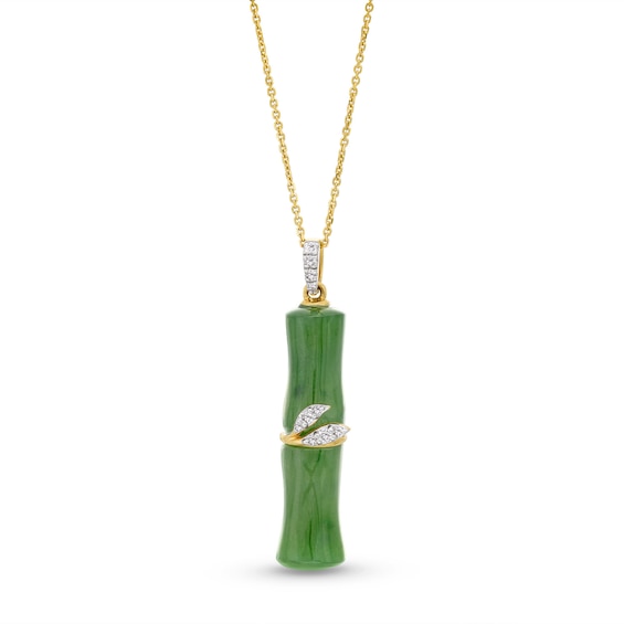 Jade and 0.085 CT. T.W. Diamond Bamboo Pendant in 14K Gold