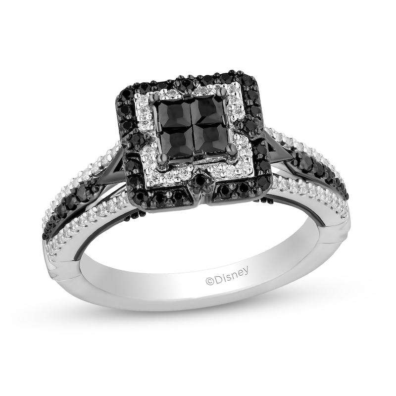 Enchanted Disney Villains Maleficent 0.95 CT. T.W. Black and White Quad Diamond Frame Engagement Ring in 14K White Gold|Peoples Jewellers