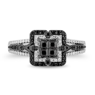 Enchanted Disney Villains Maleficent 0.95 CT. T.W. Black and White Quad Diamond Frame Engagement Ring in 14K White Gold