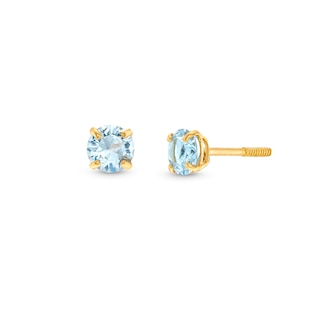 Child's 4.0mm Simulated Aquamarine Solitaire Stud Earrings in 14K Gold