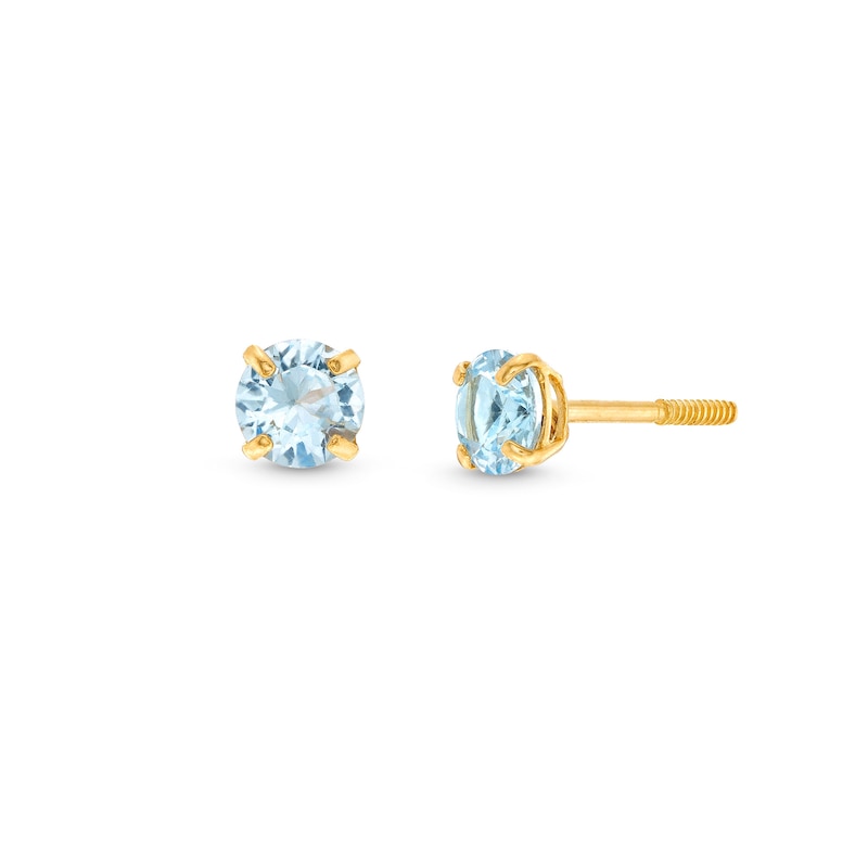 Child's 4.0mm Simulated Aquamarine Solitaire Stud Earrings in 14K Gold|Peoples Jewellers
