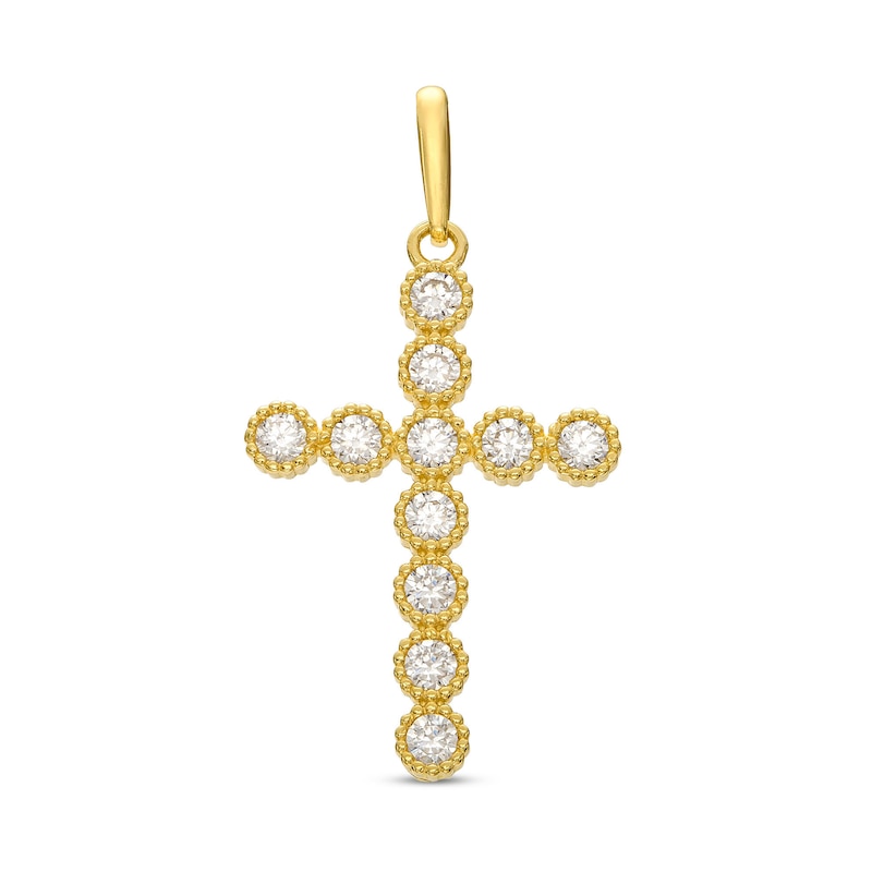 Cubic Zirconia Bead Frame Cross Necklace Charm in 10K Gold|Peoples Jewellers
