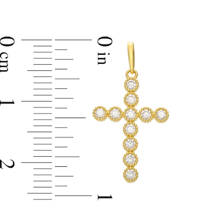 Cubic Zirconia Bead Frame Cross Necklace Charm in 10K Gold