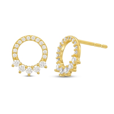 Cubic Zirconia Shadow Circle Stud Earrings in 10K Gold