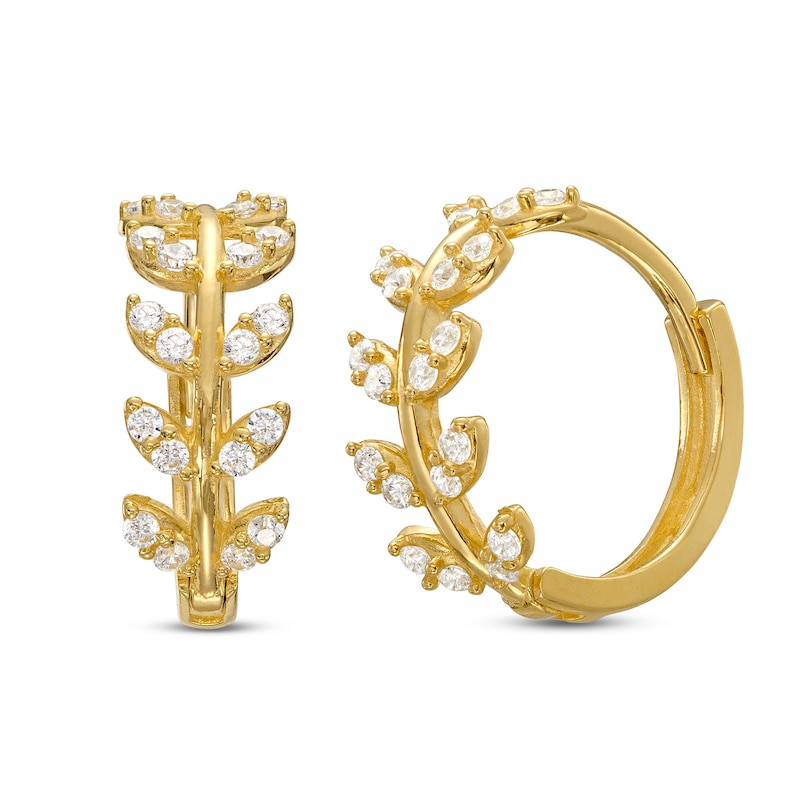 Cubic Zirconia Vine Huggie Hoop Earrings in 10K Gold|Peoples Jewellers