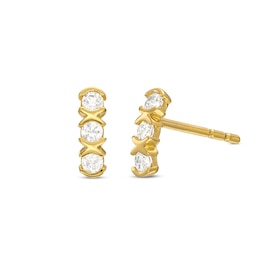 Cubic Zirconia Sideways &quot;XO&quot; Stud Earrings in 10K Gold