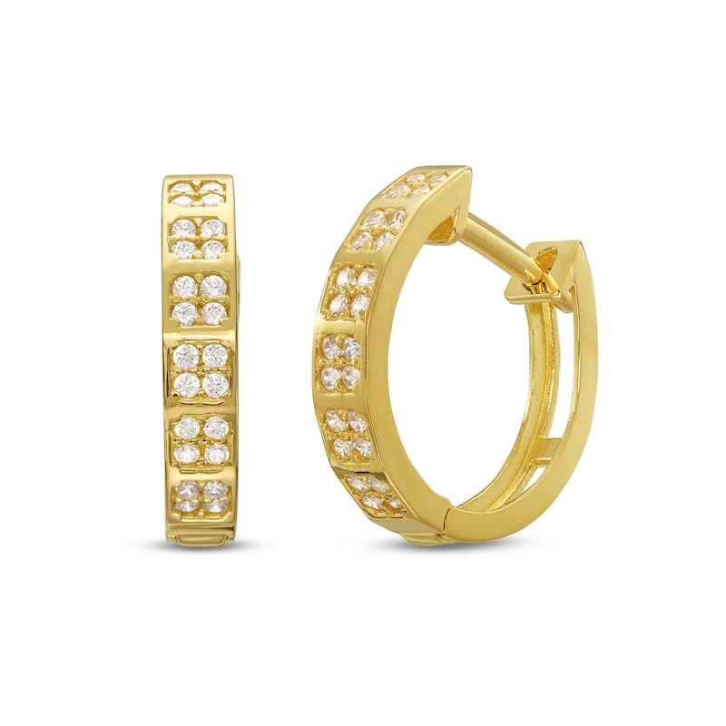 Quad Cubic Zirconia Huggie Hoop Earrings in 10K Gold