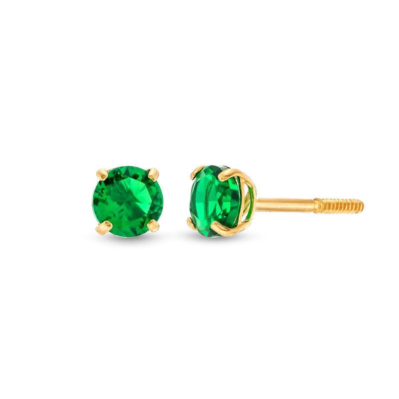 Child's 4.0mm Simulated Emerald Solitaire Stud Earrings in 14K Gold|Peoples Jewellers