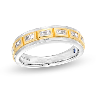 Men's Vera Wang Love Collection 0.45 CT. T.W. Baguette Diamond Station Wedding Band in 14K Two-Tone Gold