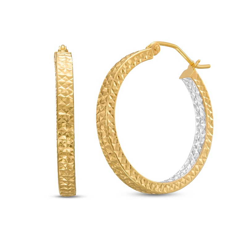 Diamond-Cut 25.0mm Inside-Out Hoop Earrings in Hollow 14K Two-Tone Gold|Peoples Jewellers