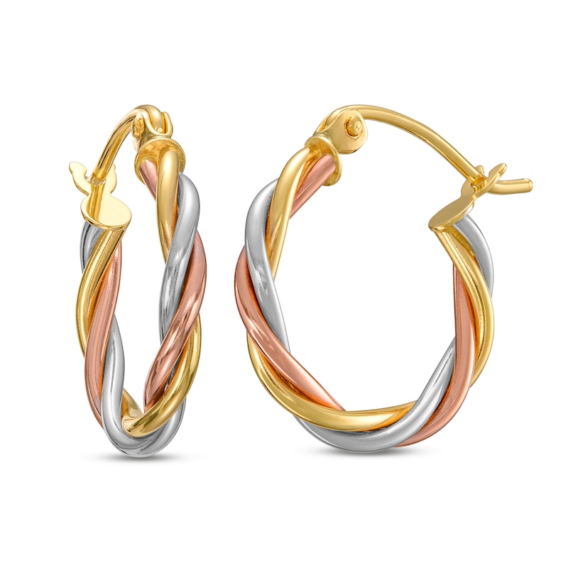 16.5mm Twist Hoop Earrings in Hollow 14K Tri-Tone Gold