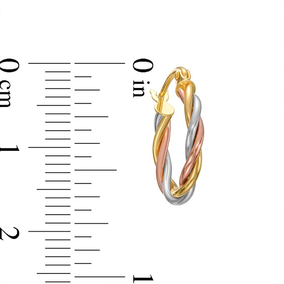 16.5mm Twist Hoop Earrings in Hollow 14K Tri-Tone Gold