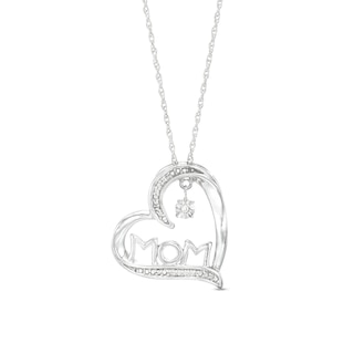 Unstoppable Love™ Diamond Accent Tilted Heart with "MOM" Pendant in Sterling Silver