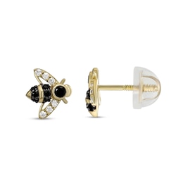 Child's Black and White Cubic Zirconia Bumble Bee Stud Earrings in 14K Gold