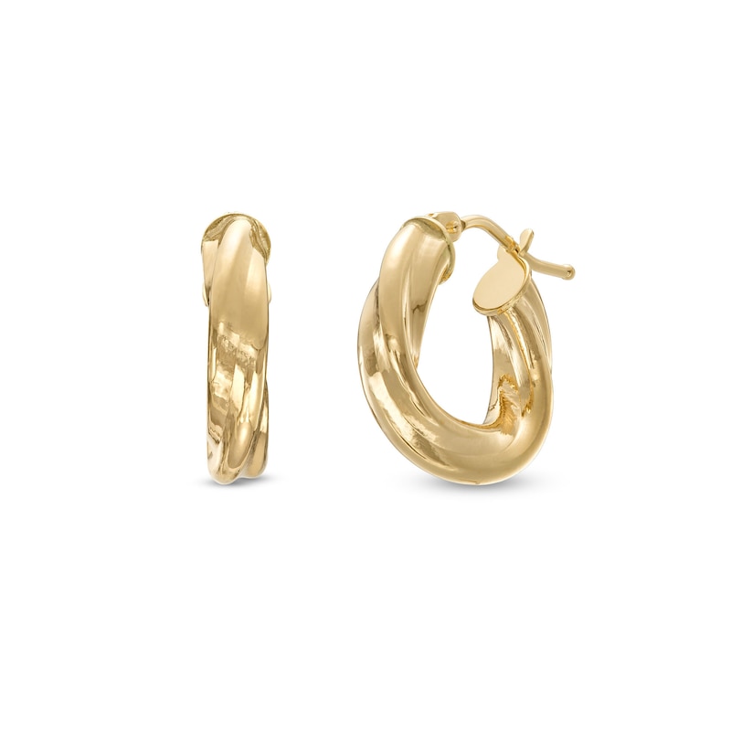 Twist 15.0mm Tube Hoop Earrings in Hollow 10K Gold|Peoples Jewellers