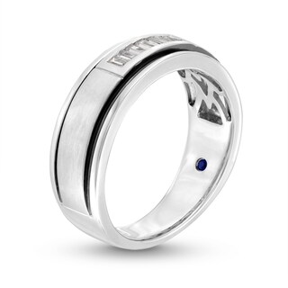 Men's Vera Wang Love Collection 0.23 CT. T.W. Baguette Diamond Deep Groove Wedding Band in 14K White Gold