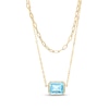 Sideways Emerald-Cut Swiss Blue Topaz Double Chain Necklace in 10K Gold - 17"