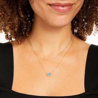 Sideways Emerald-Cut Swiss Blue Topaz Double Chain Necklace in 10K Gold - 17"