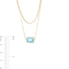 Thumbnail Image 2 of Sideways Emerald-Cut Swiss Blue Topaz Double Chain Necklace in 10K Gold - 17"