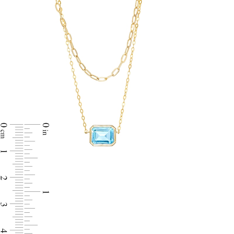 Sideways Emerald-Cut Swiss Blue Topaz Double Chain Necklace in 10K Gold - 17"|Peoples Jewellers