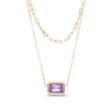 Thumbnail Image 0 of Sideways Emerald-Cut Amethyst Double Chain Necklace in 10K Gold - 17"