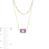 Thumbnail Image 2 of Sideways Emerald-Cut Amethyst Double Chain Necklace in 10K Gold - 17"