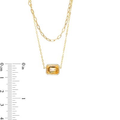 Sideways Emerald-Cut Citrine Double Chain Necklace in 10K Gold - 17"