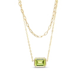 Sideways Emerald-Cut Peridot Double Chain Necklace in 10K Gold - 17&quot;