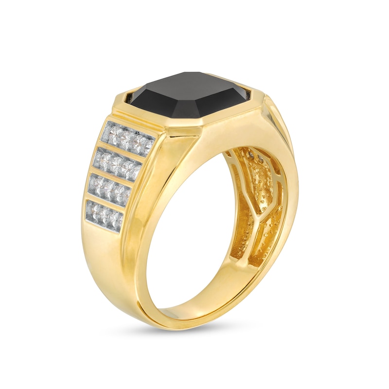Men's 11.0mm Octagonal Onyx and 0.50 CT. T.W. Diamond Tiered Row Ring in 10K Gold|Peoples Jewellers