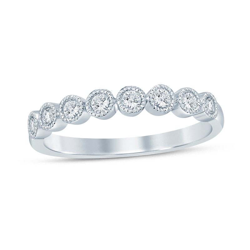 Main Image 1 of 0.23 CT. T.W. Diamond Bead Frame Vintage-Style Stackable Band in 10K White Gold