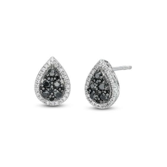 0.50 CT. T.W. Black and White Multi-Diamond Teardrop Stud Earrings in Sterling Silver