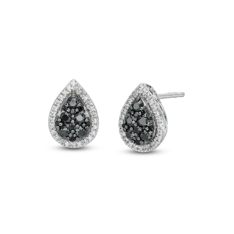 0.50 CT. T.W. Black and White Multi-Diamond Teardrop Stud Earrings in Sterling Silver|Peoples Jewellers