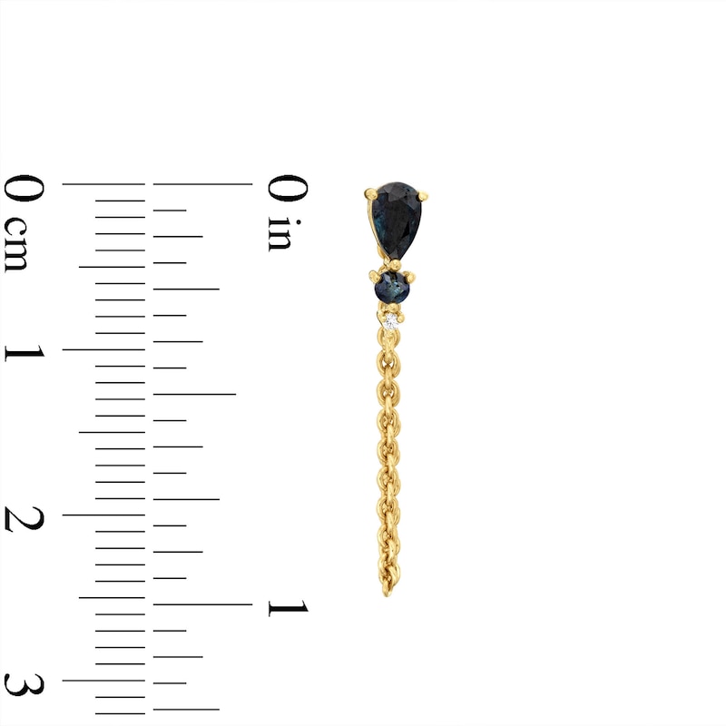 Pear-Shaped Blue Sapphire and Diamond Accent Chain Drop Earrings in 10K Gold
