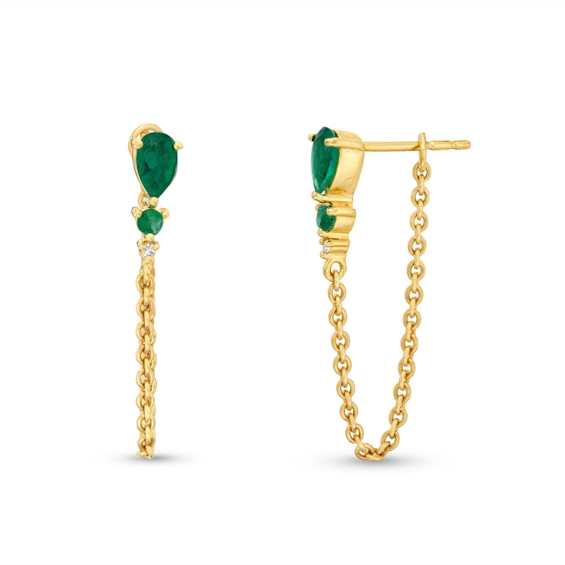 Pear-Shaped Emerald and Diamond Accent Chain Drop Earrings in 10K Gold|Peoples Jewellers