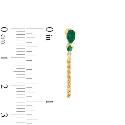 Pear-Shaped Emerald and Diamond Accent Chain Drop Earrings in 10K Gold