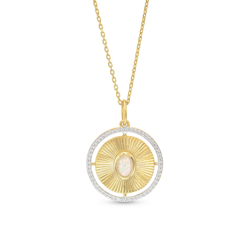 Oval Opal and 0.21 CT. T.W. Diamond Edge Medallion Pendant in 10K Gold|Peoples Jewellers