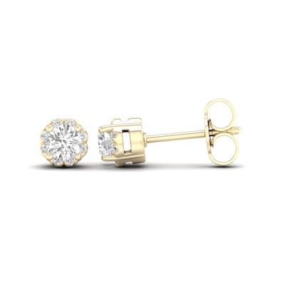 Canadian Certified Centre Diamond CT. T.W. Scallop Frame Flower Stud Earrings in 14K Gold (I/I2