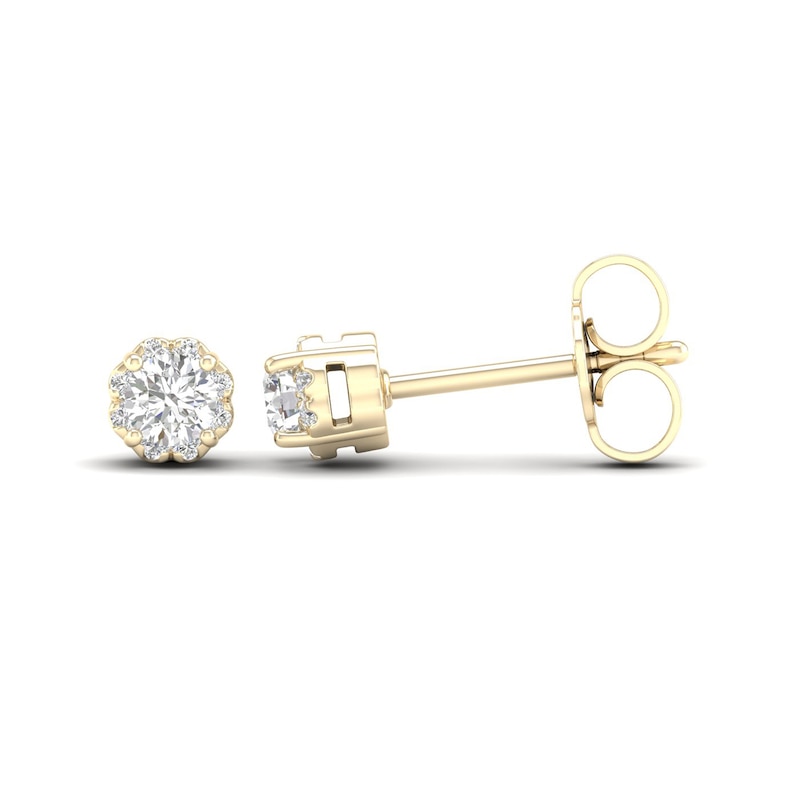 Canadian Certified Centre Diamond 0.30 CT. T.W. Scallop Frame Flower Stud Earrings in 14K Gold (I/I2)