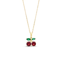 Garnet and Marquise Lab-Created Emerald Cherries Pendant in 10K Gold