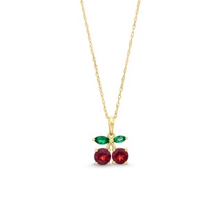 Garnet and Marquise Lab-Created Emerald Cherries Pendant in 10K Gold