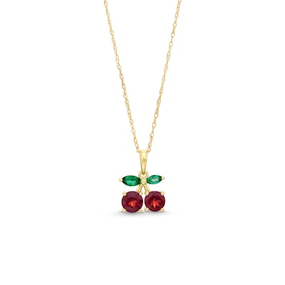 Garnet and Marquise Lab-Created Emerald Cherries Pendant in 10K Gold