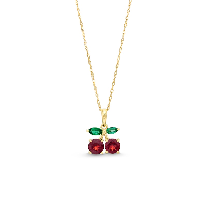 Garnet and Marquise Lab-Created Emerald Cherries Pendant in 10K Gold|Peoples Jewellers